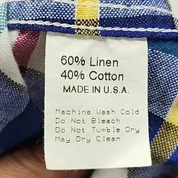 Vintage Gritmanbros. Made In USA Linen Blend Button Up Plaid Men's Short Sleeve - Picture 6 of 8